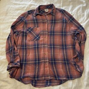 BDG Pink and Blue Button Down Plaid Shirt